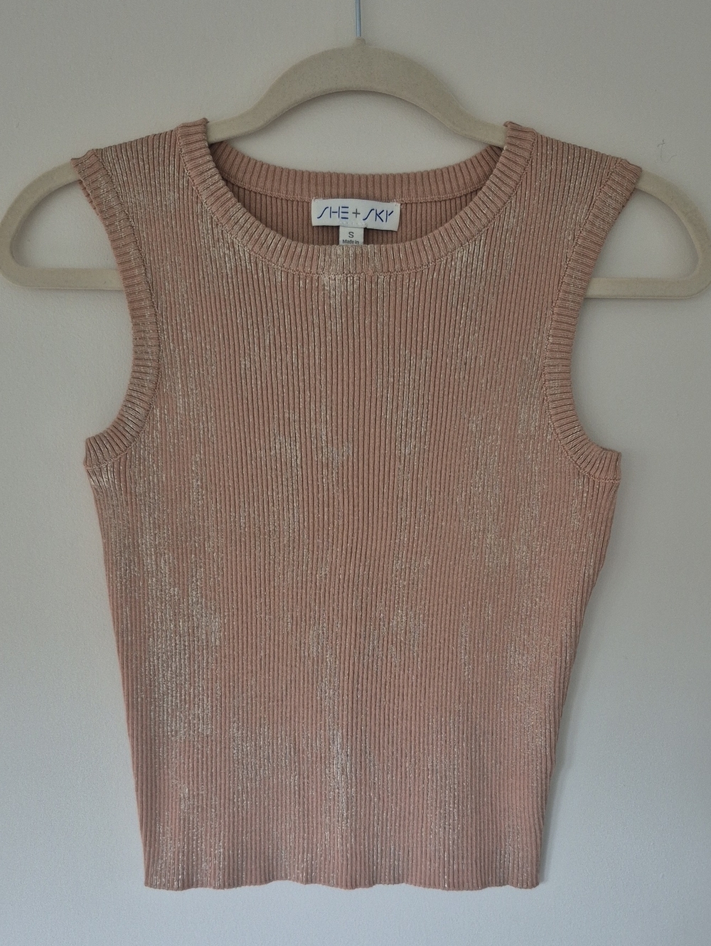 She + Sky Metallic Blush Ribbed Tank